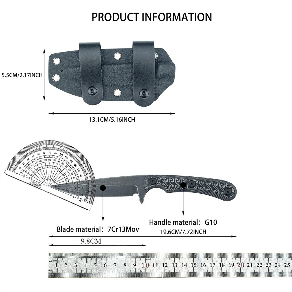 Edc Carry Fixed Blade Knife - Noże ze stali 7Cr13MoV z pełnym