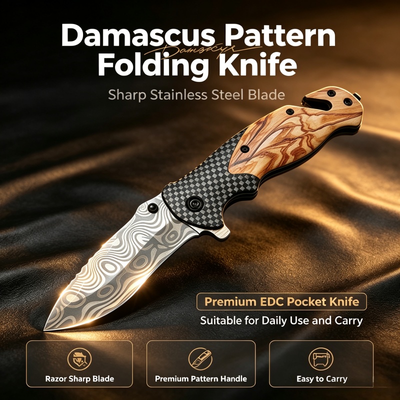 Edc Daily Carry - Składany nóż ze wzorem damasceńskim, ostry